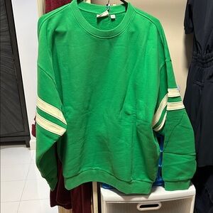 Clare V Green Crewneck Sweater with White Accents